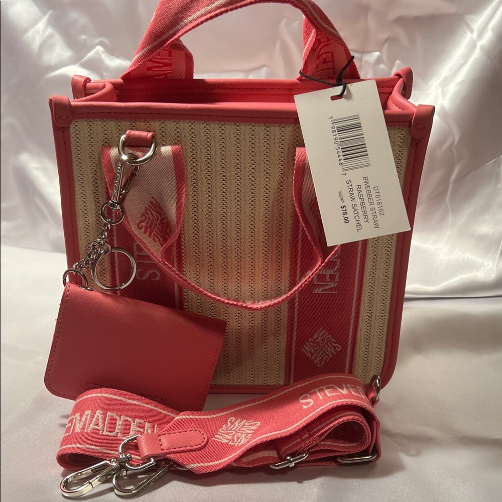 NWT Steve Madden Pink and Cream Tote Bag, w/ crossbody strap - Picture 5 of 7